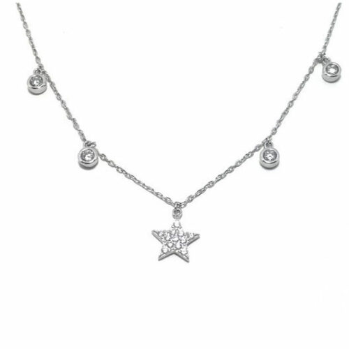 Collana stelle con zirconi incastonati alternate da palline punto luce, in argento 925.