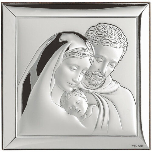 sacro “Sacra Famiglia” , Laminato argento 925%,della dimensione 12x12cm.