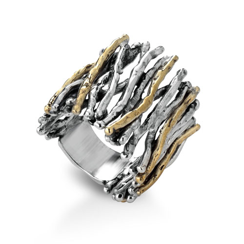 Anello argento 925 fili argento e bronzo. Dimensione anello parte centrale 2,9cm circa.