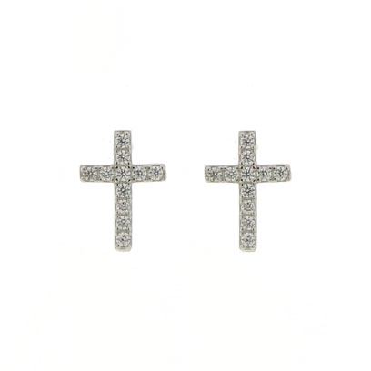 Orecchino in argento 925, croce con zirconi bianchi