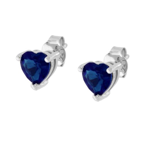 Orecchini con cubic zirconia a forma di cuore colore Blu Zaffiro su montatura 3 Griffe.