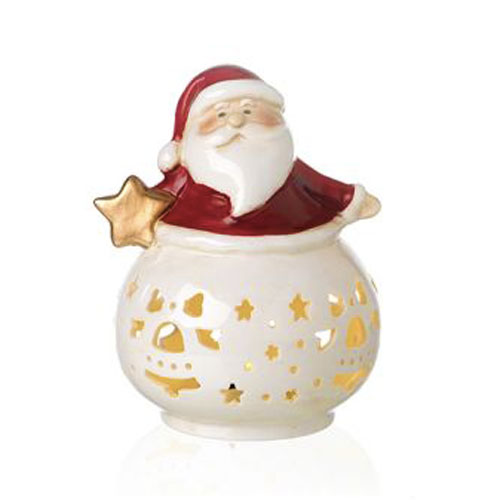 Babbo Natale con led in porcellana smaltata  CM 11,5