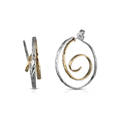 Orecchini argento 925 e bronzo lastre ondulate, chiusura a farfallina. Dimensione orecchino parte centrale 5cm circa, lunghezza 6cm circa.