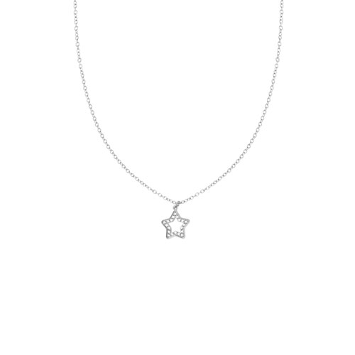 Collana con catena forzatina diamantata in acciaio con accessorio a forma di stella con Cubic Zirconia bianchi incastonati.