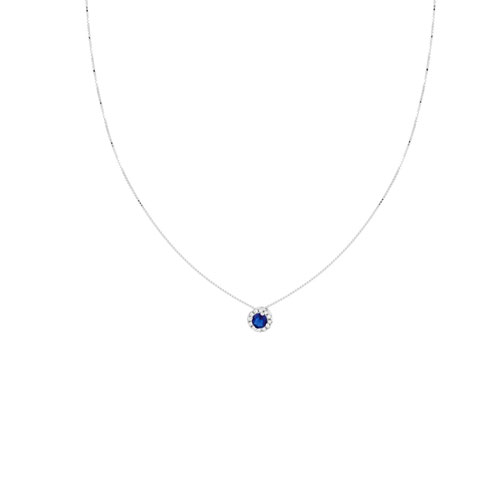 Collana con catena Veneziana diamantata con accessorio passante tondo Blu Zaffiro con cubic zirconia bianchi incastonati intorno. CM: 40 + 5  TUTTI I NOSTRI GIOIELLI SONO REALIZZATI IN ARGENTO 925.