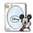 Cornice portafoto firmata Disney da bambino in lamina d'argento e retro in legno bianco con l'immagine di Mickey Mouse con parti in argento smaltato. Misura della foto interna: 13 x 18 cm.